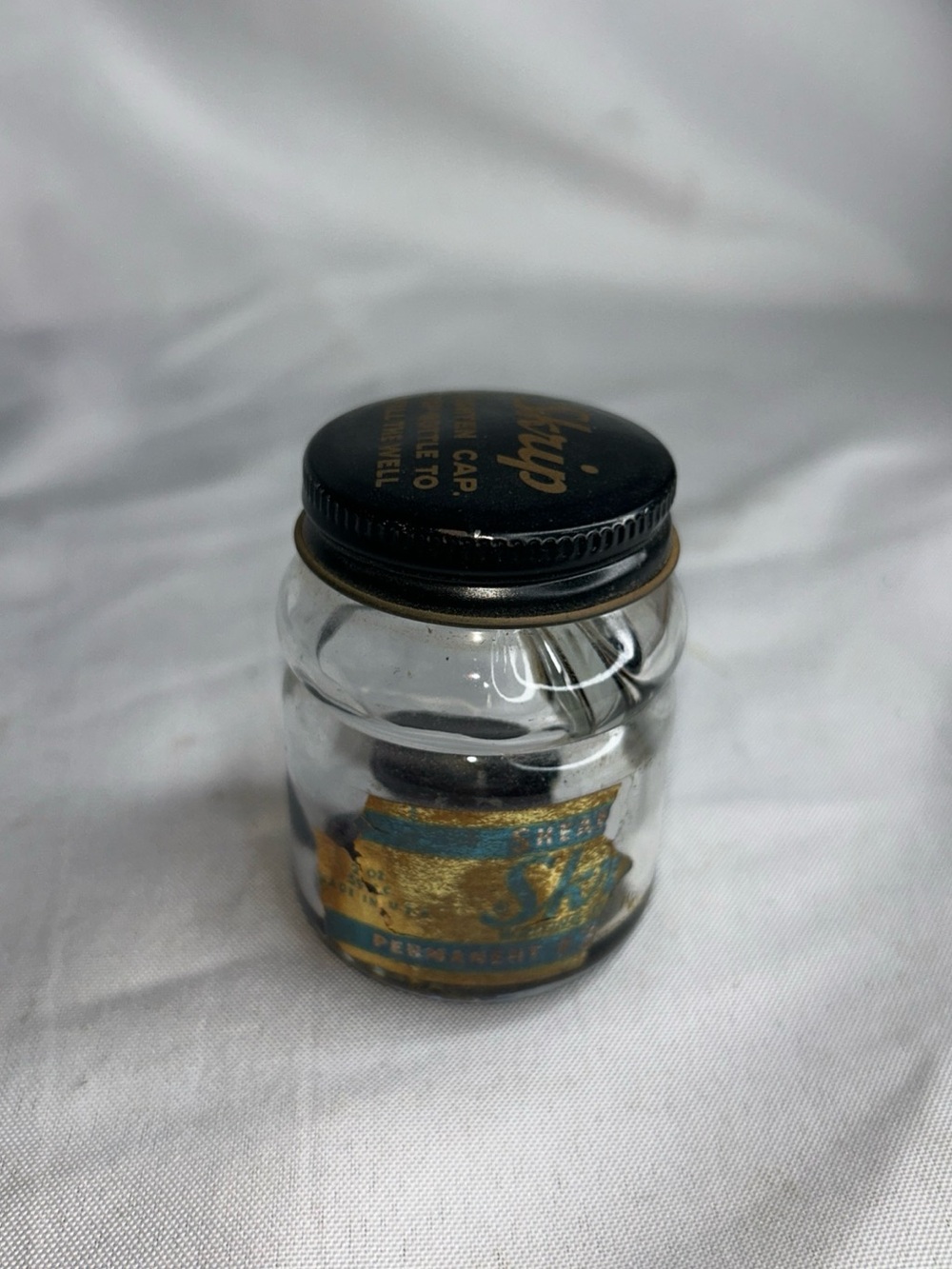 Vintage Ink well Ink jar with lid Schaefer Scrip permanent black ink antique